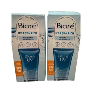 2X Biore UV Aqua Rich SPF 50 Weightless Moisturizer 1.7 FL Oz (50mL) Exp 08/2026